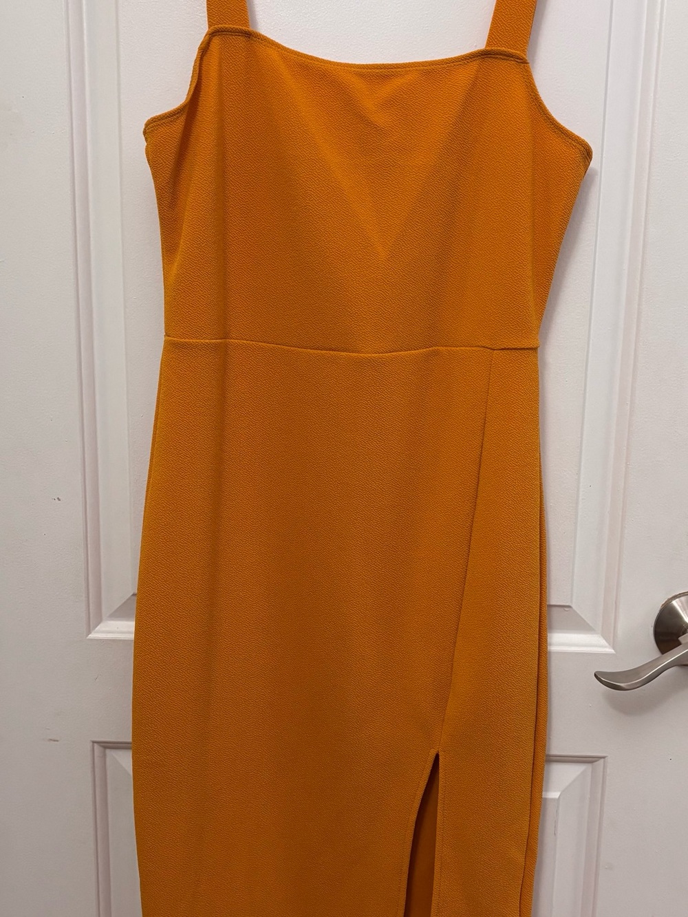 Amber-Orange Square Neck Midi Dress